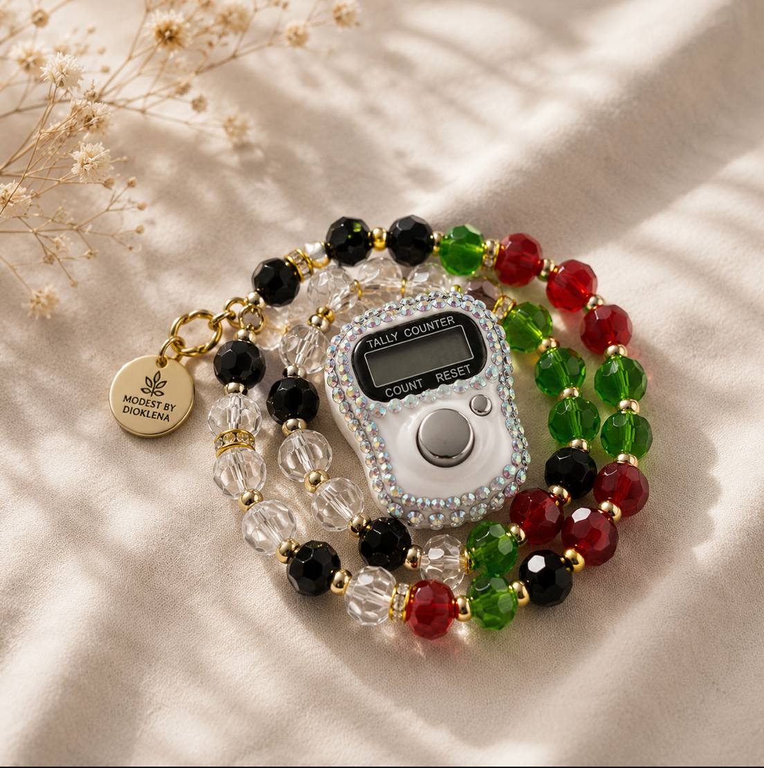 Palestine Digital Dhikr Counter with Crystal Tasbih